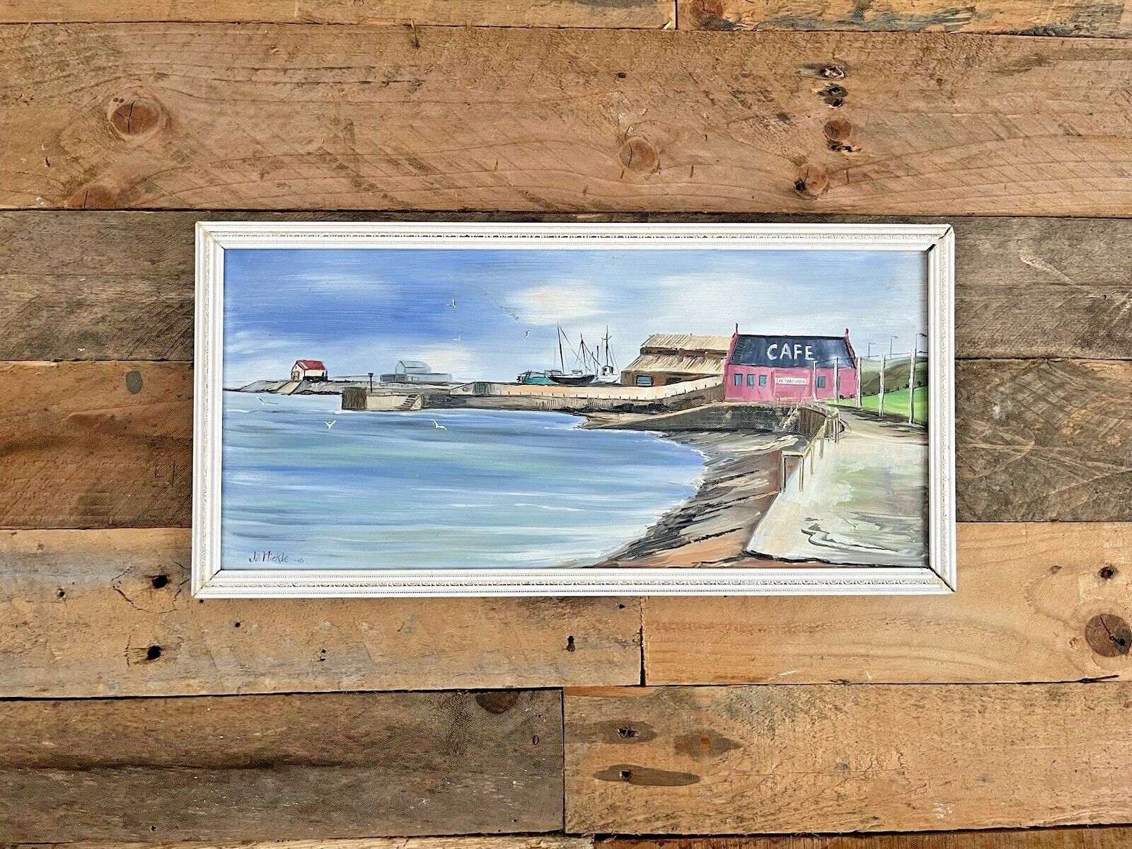 photo for sale Original Jill Mickle Oil Painting Lifeboat Cafe Newry Beach Holyhead Anglesey