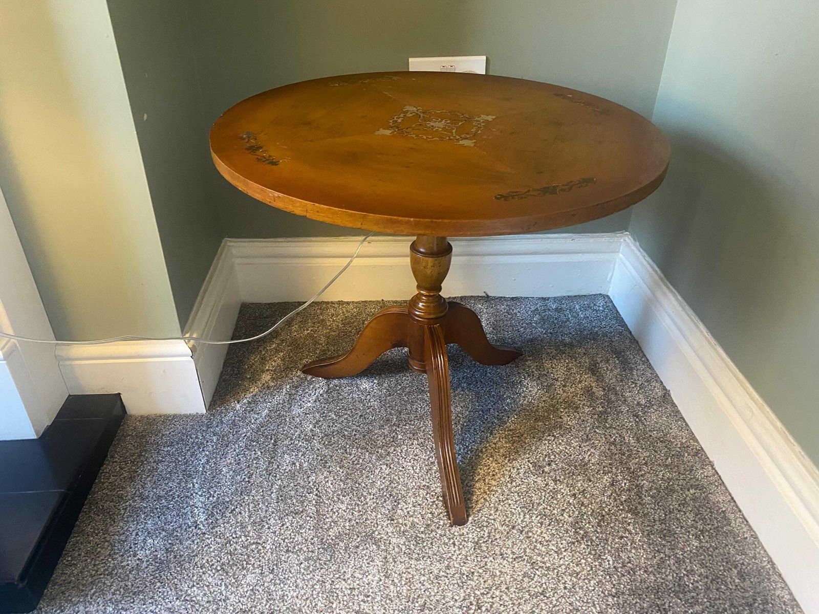 photo furniture Antique Side Table / Wine Table With Brass Inlay Top / Plant Stand / Pot Stand / Pedestal Table