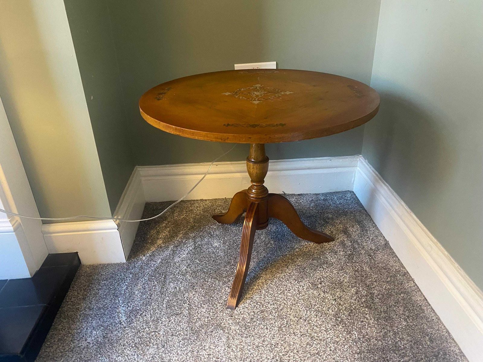 photo for sale Antique Side Table / Wine Table With Brass Inlay Top / Plant Stand / Pot Stand / Pedestal Table