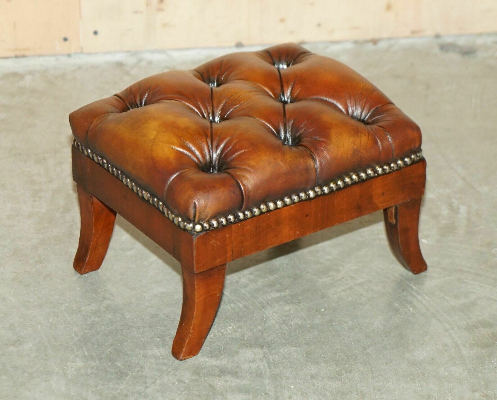 Fully Restored Wingback Armchair Chesterfield Footstool Hand Dyed Brown Leather photo furniture