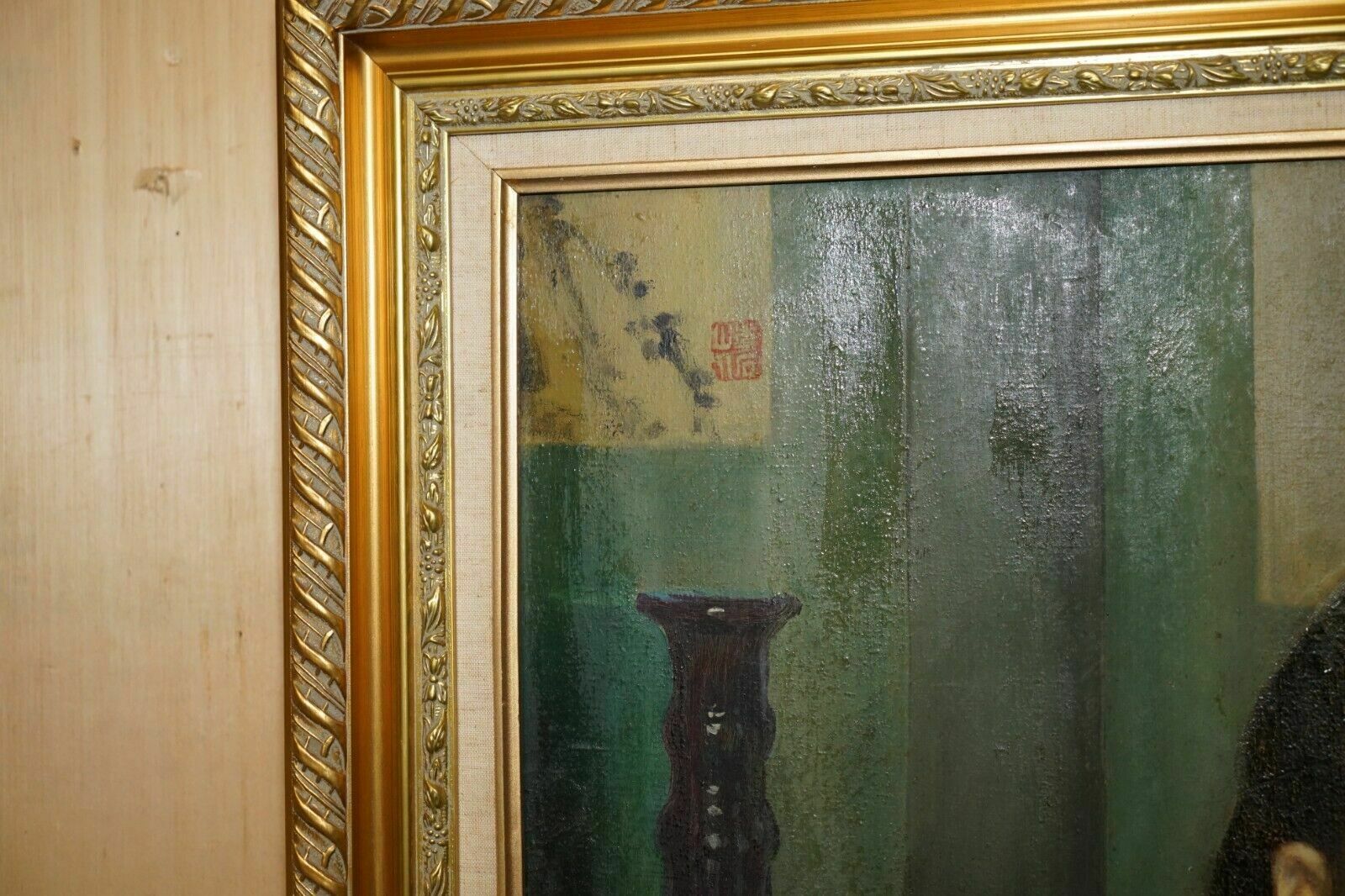 photo buy Zhang Yizhi Large 100 X 80cm Oil On Canvas Painted Portrait Of A Seated Lady