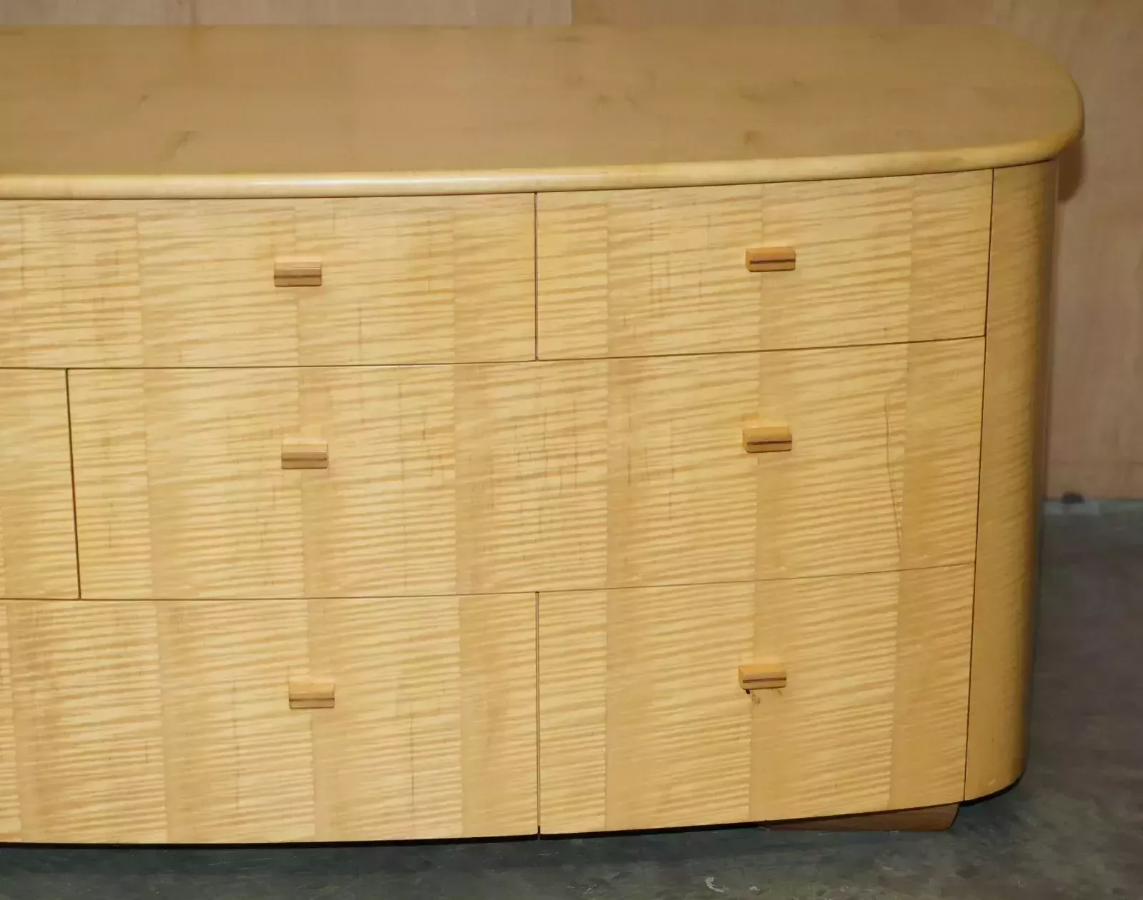 Sublime Bow Fronted Baxter & Lee Satin Birch Chest Of Drawers Sideboard Part Set photo 1950.0