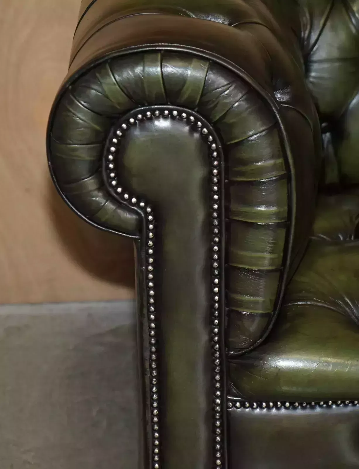Vintage Restored Regency Green Leather Circa 1950's Chesterfield Tufted Sofa photo Furniture