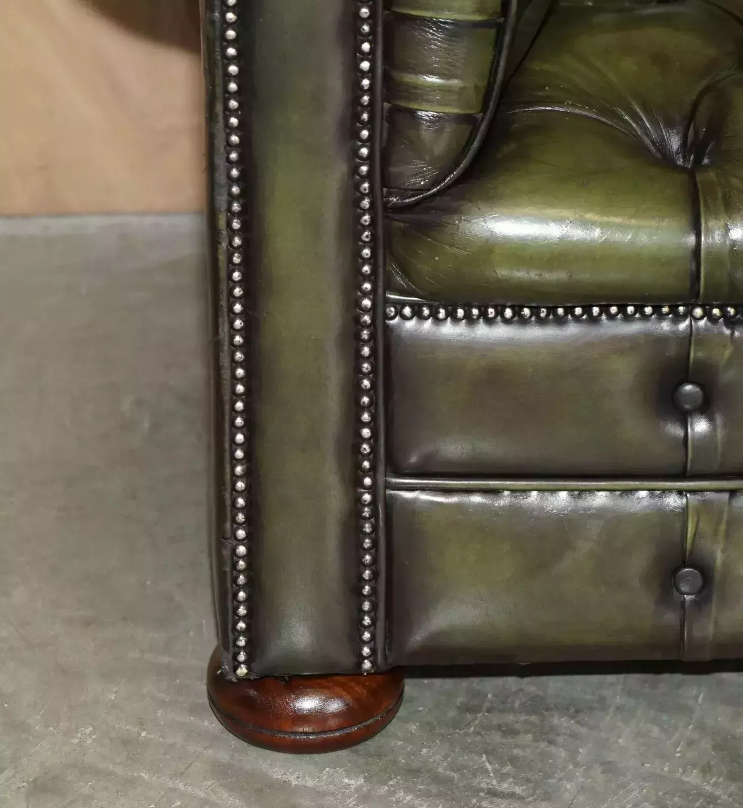 Vintage Restored Regency Green Leather Circa 1950's Chesterfield Tufted Sofa photo 8500.0