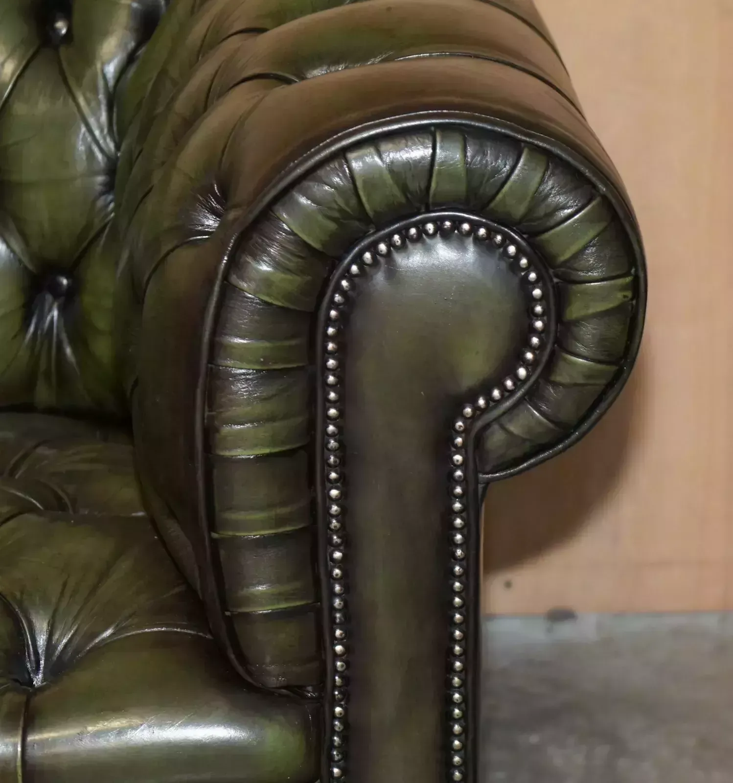 Vintage Restored Regency Green Leather Circa 1950's Chesterfield Tufted Sofa photo buy
