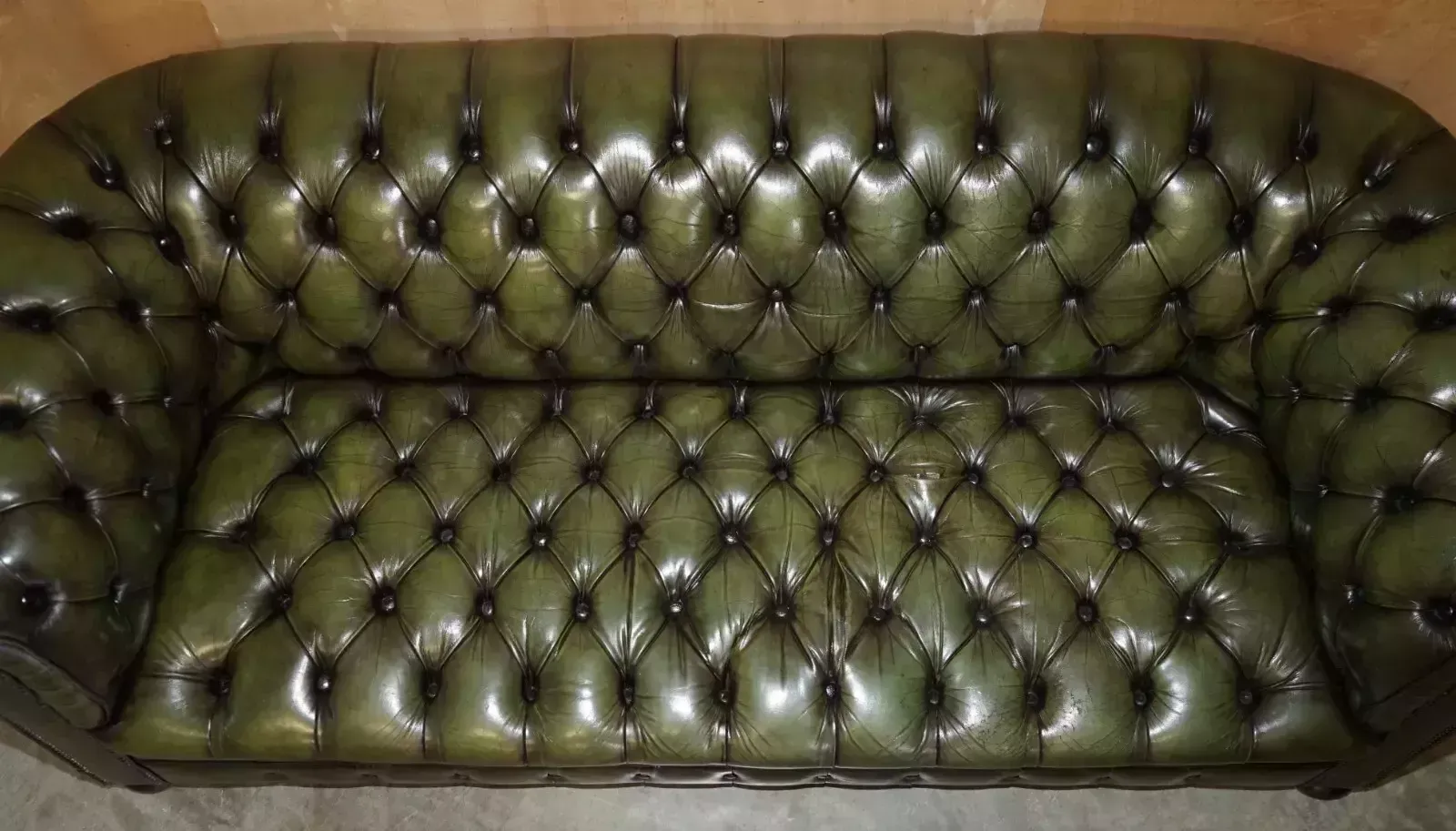 8500.0 Vintage Restored Regency Green Leather Circa 1950's Chesterfield Tufted Sofa photo