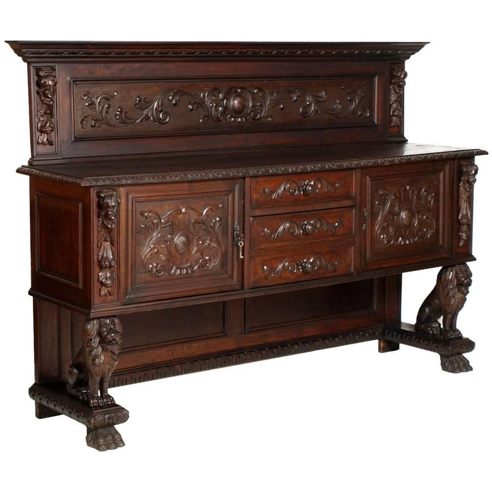 Late 19th Century Hand Carved Walnut Credenza Or Dresser, Tuscan Renaissance