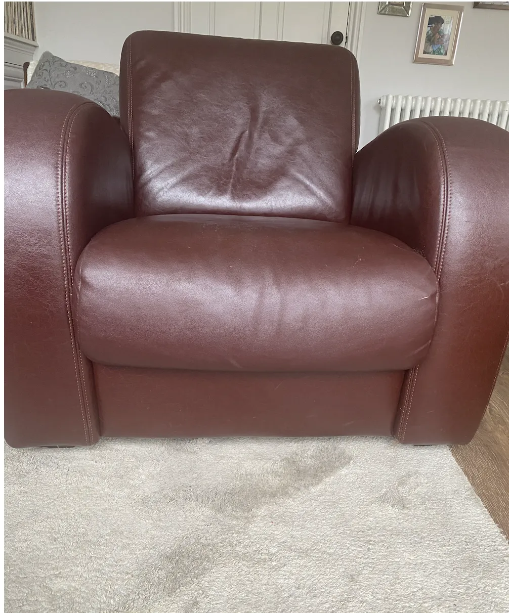 Art Deco Style Burgundy Leather Armchair