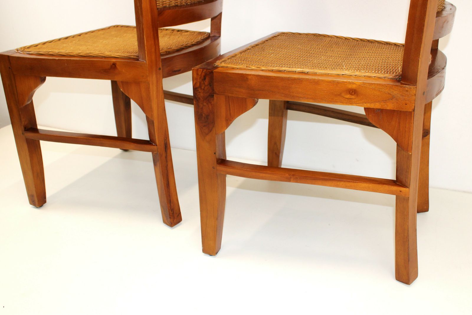 1 Of 2 Wood And Rattan Vintage Dining Chairs photo vinterior