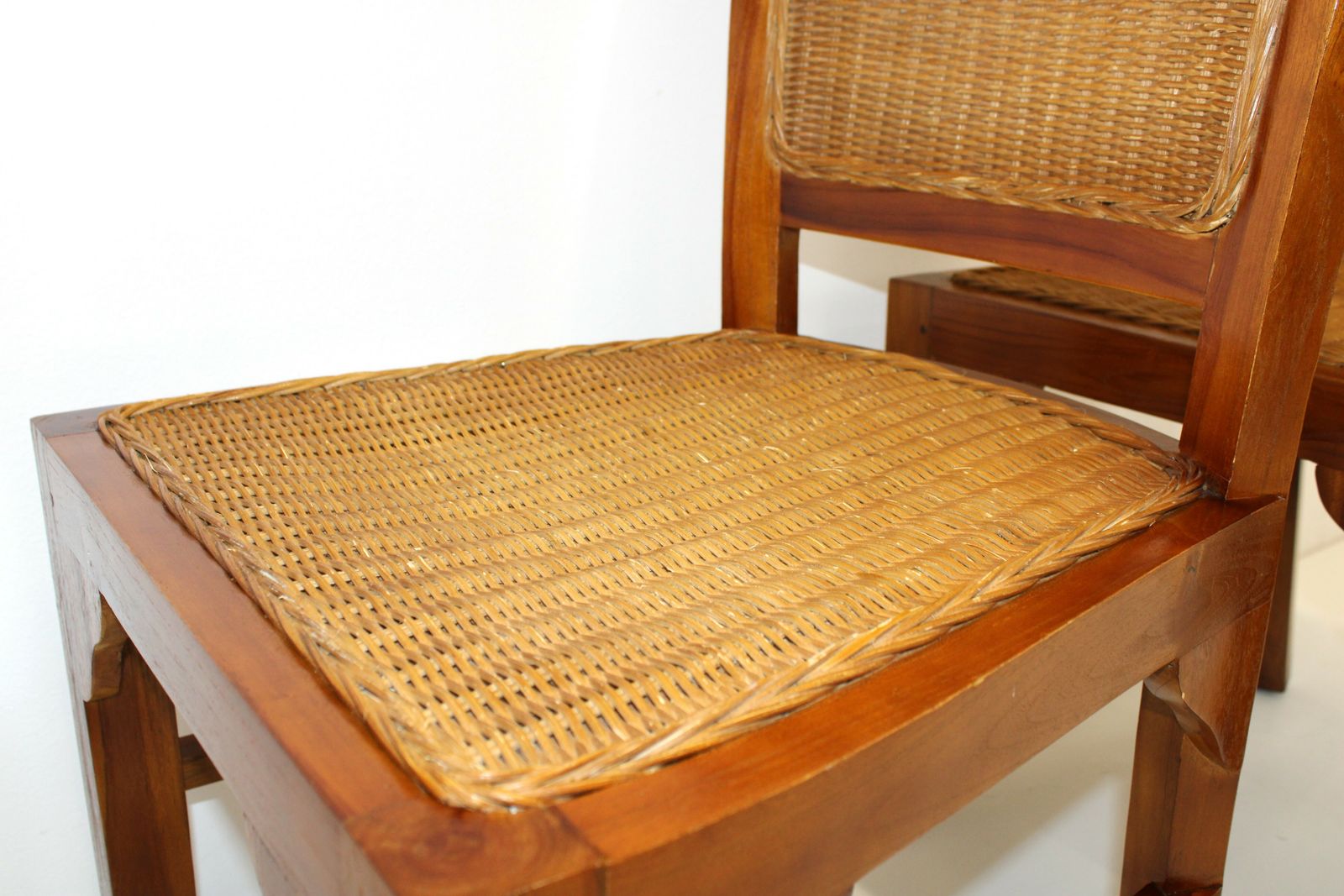 1 Of 2 Wood And Rattan Vintage Dining Chairs photo vintage