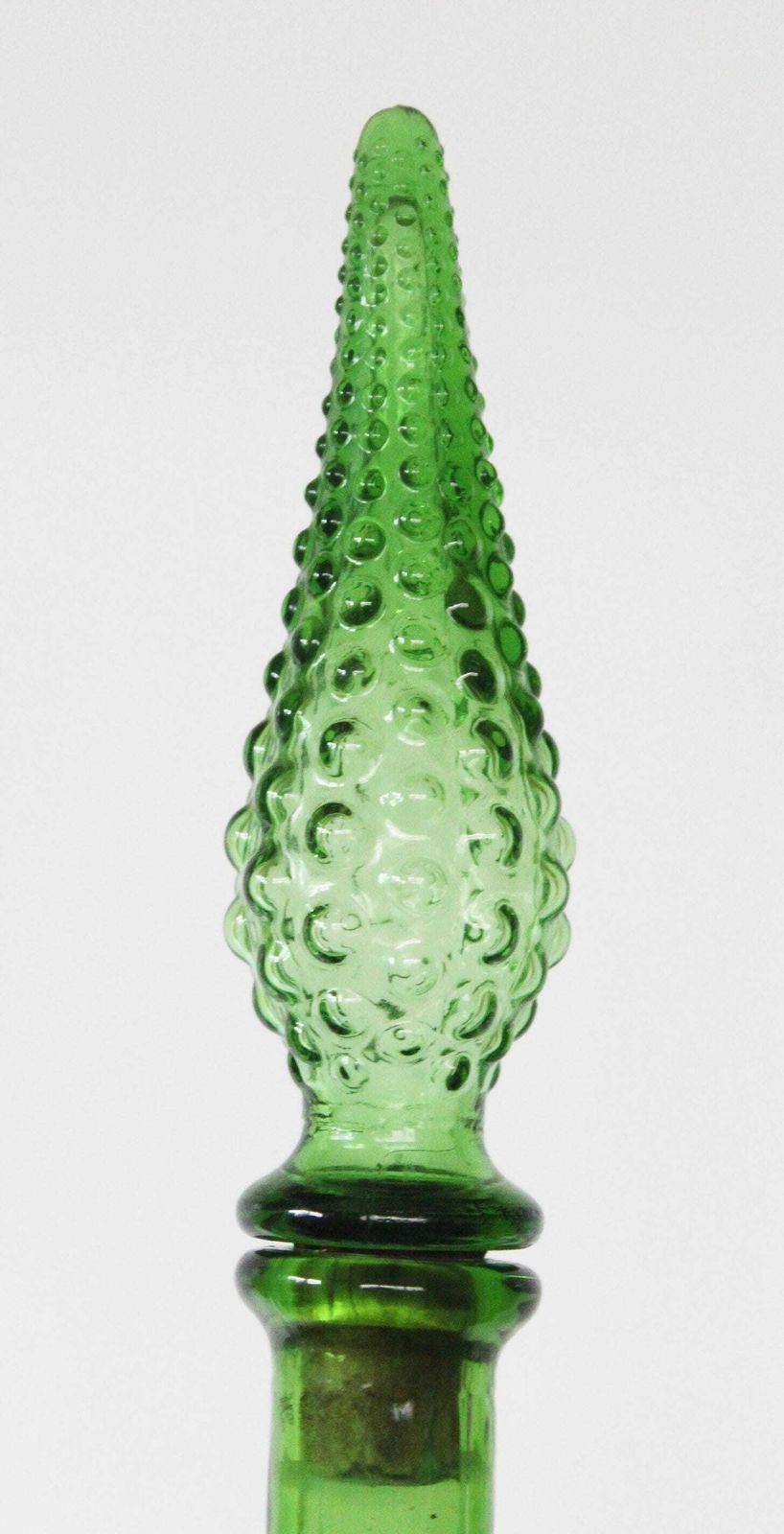Tall Vintage Empoli Glass Decanter, Grape Cherry Design Emerald Green, 54 Centimeters, Italy Italian Genie Bottle, Bottle Carafe, Mcm Retro photo buy