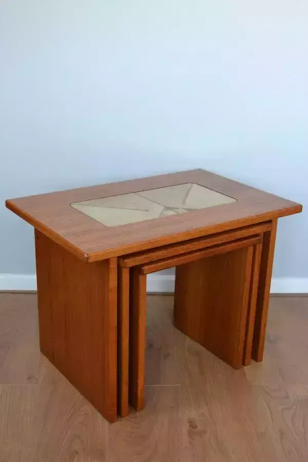 Mid Century Teak Tiled Inlayed Nest Of Table Poul H Poulsen For Gangso Mobler photo 150.0