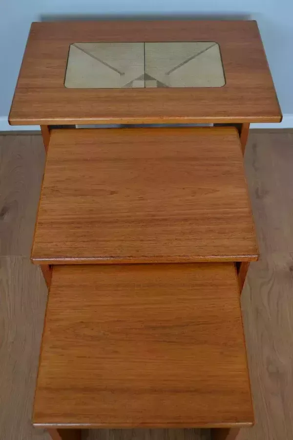 Mid Century Teak Tiled Inlayed Nest Of Table Poul H Poulsen For Gangso Mobler photo vinterior