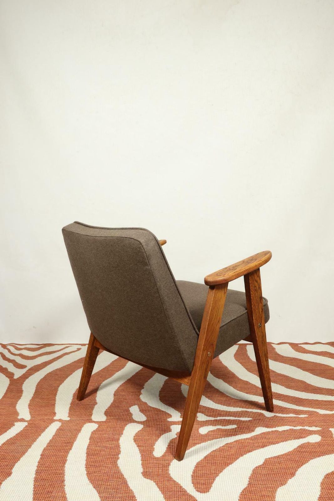 Vintage Armchair Mid Century Oak Lounge Chair Chocolate Wool Upholstery photo Furniture