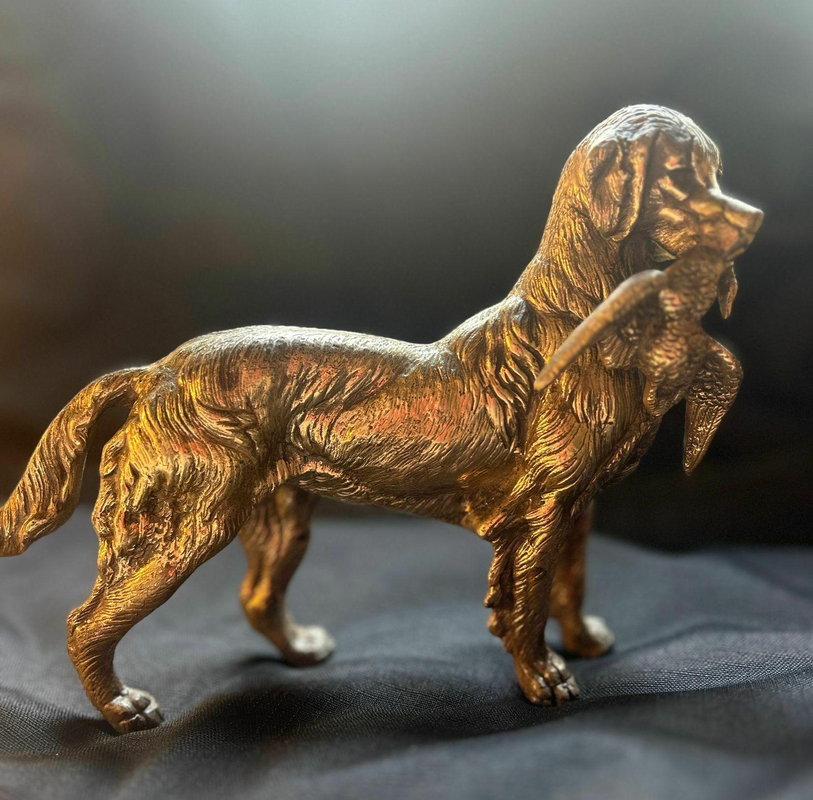 Late 19th Early 20th Century Gun Dog And Pheasant Bronze Sculpture Attributed To J. Moigniez