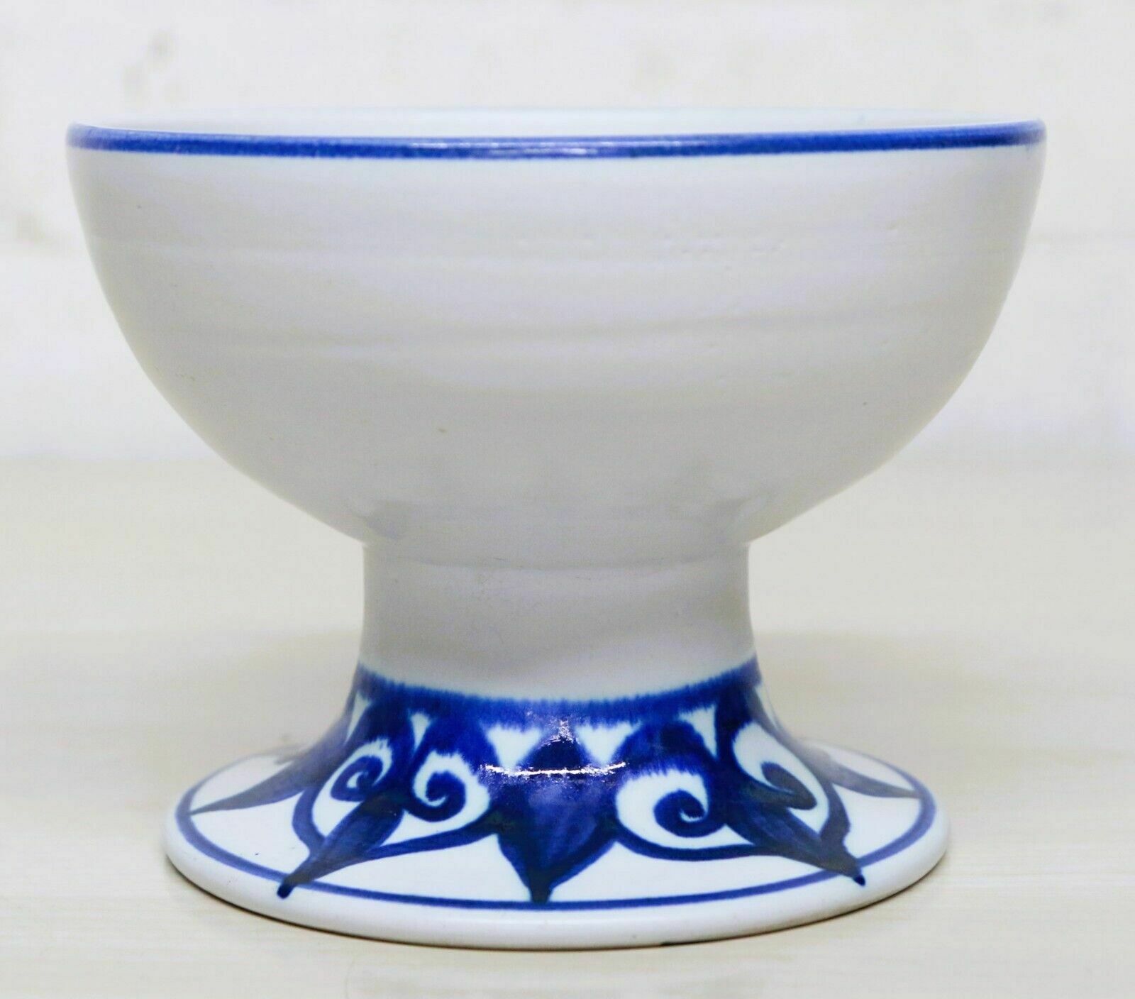 Vintage Jersey Pottery 1960's Large Candle Holder Mcm Blue And White photo furniture