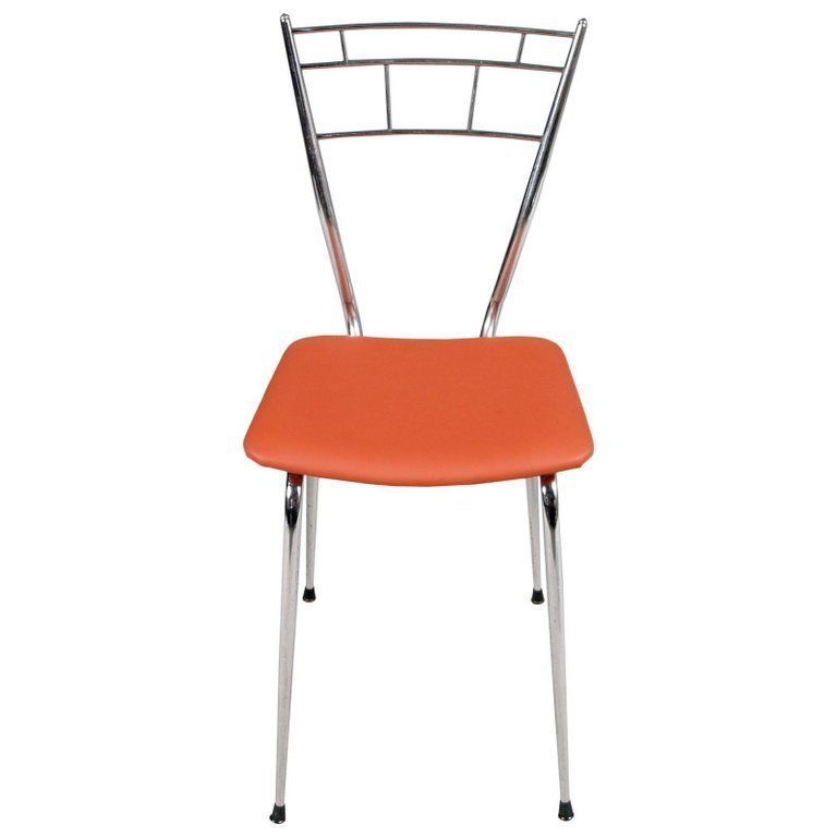 1950s Chairs Chromed Steel Gaetano Descalzi Style, Restored, Leather Uphfoltered photo for sale
