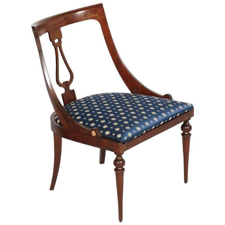 19th Century Walnut Directory "Gondola" Chair From Italy Restored Re Upholstered
