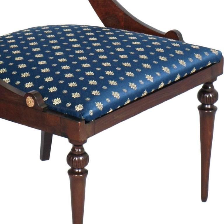 19th Century Walnut Directory "Gondola" Chair From Italy Restored Re Upholstered photo for sale
