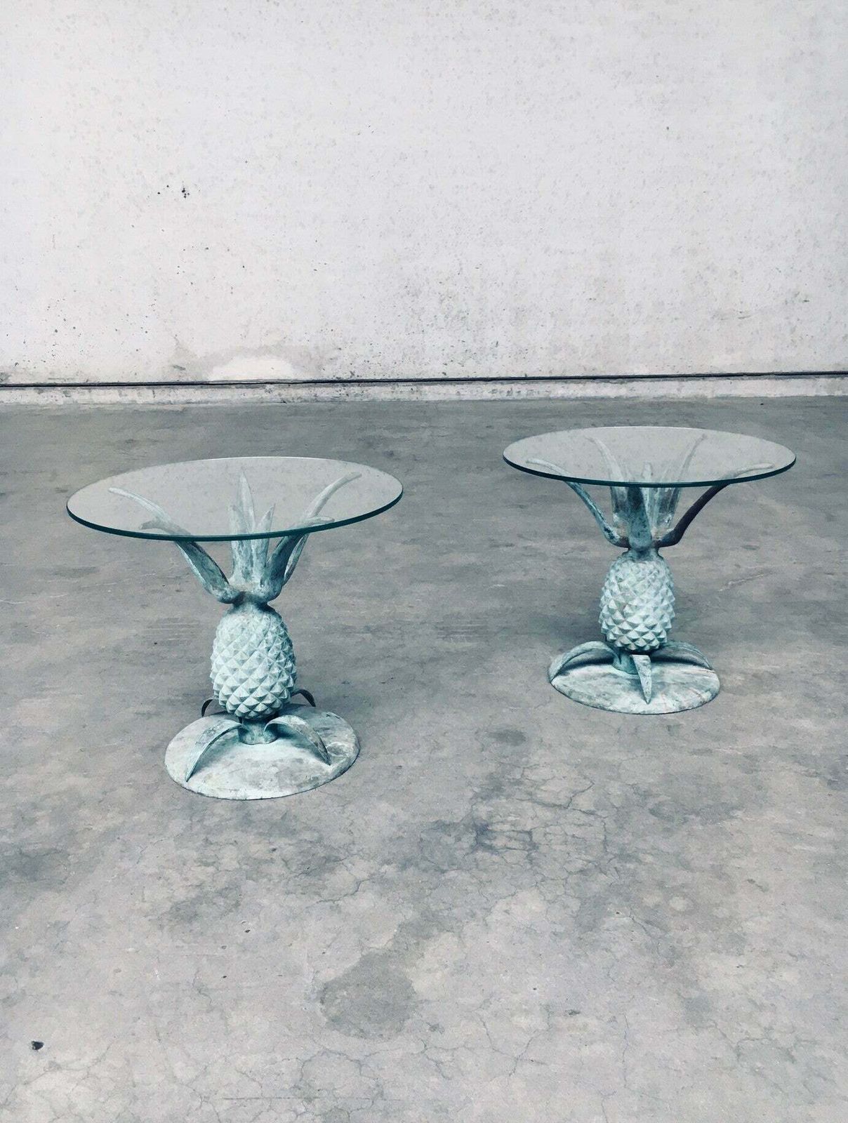 Hollywood Regency Style Design Brass Patinated Pineapple Side Table Set, France 1970's