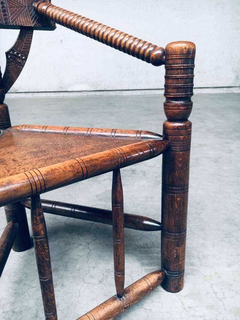 1650.0 Brutalist Carved Oak Tripod Monk Chair, Sweden 1930's photo