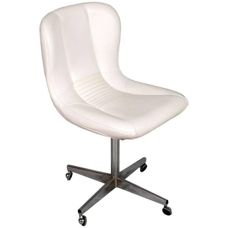 Mid Century Revolving Easy Chair, By Rinaldi Mario ,Chromed Steel, White Leather