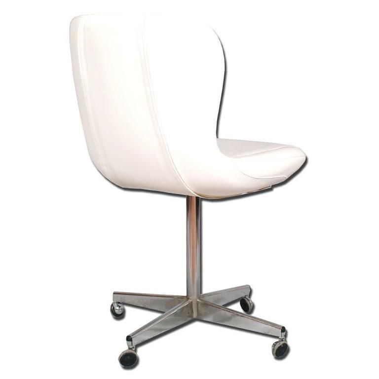 Mid Century Revolving Easy Chair, By Rinaldi Mario ,Chromed Steel, White Leather photo for sale