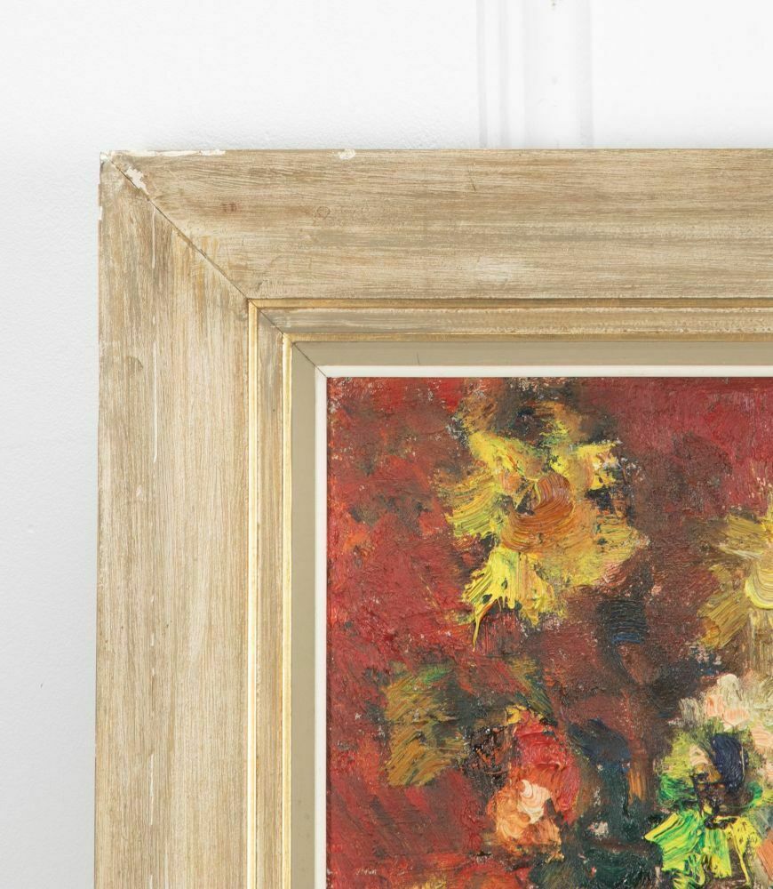 20th Century Oil On Board Of Vase & Flowers photo vinterior