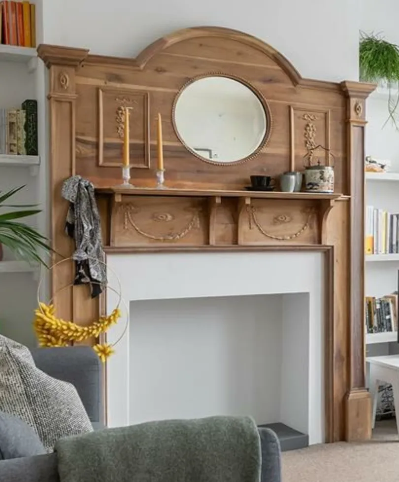 Edwardian Arts And Craft Style Wooden Fireplace Mantle Surround