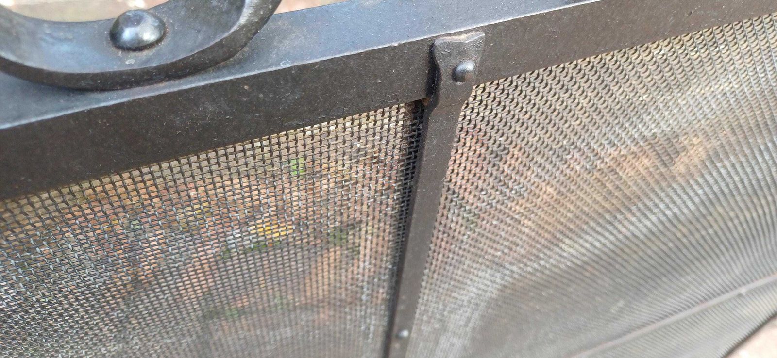 Huge Vintage 70s Iron And Mesh Decorative Fire Screen. photo vinterior
