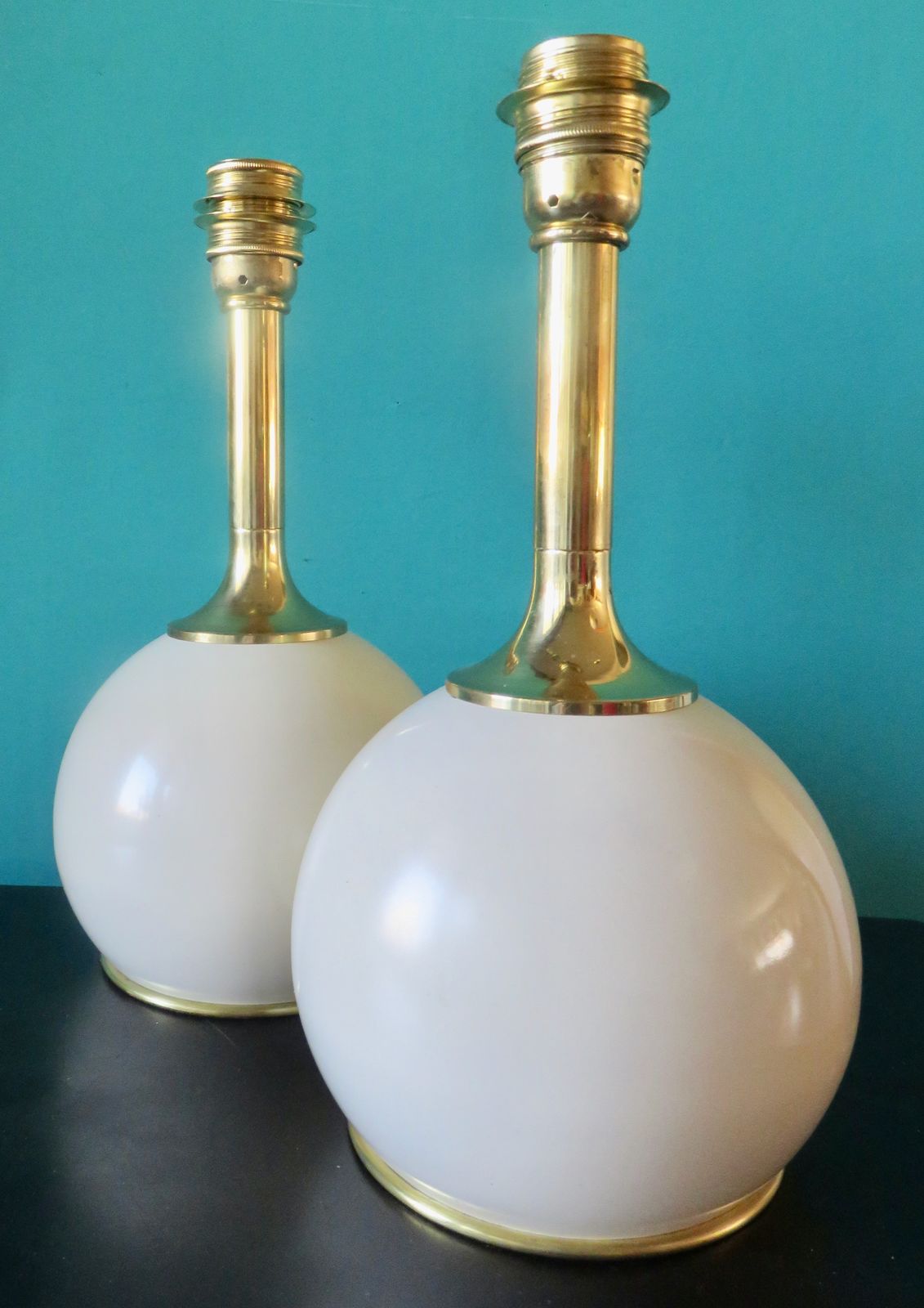 Pair Of Bedside Lamps In Brass And Ecru Lacquered Metal. Denmark 1960