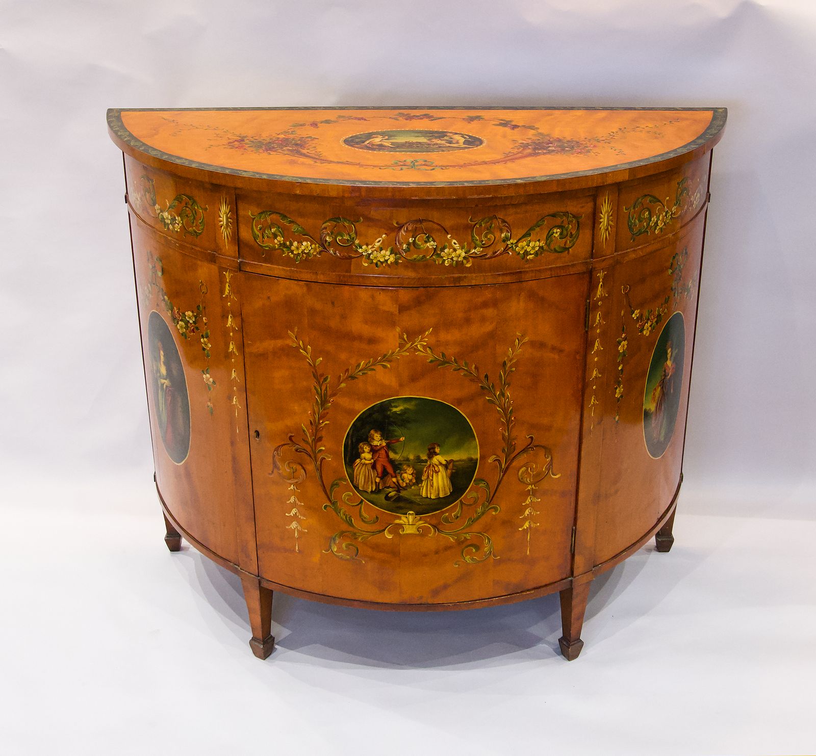A Satinwood Painted Demi Lune Cabinet photo furniture