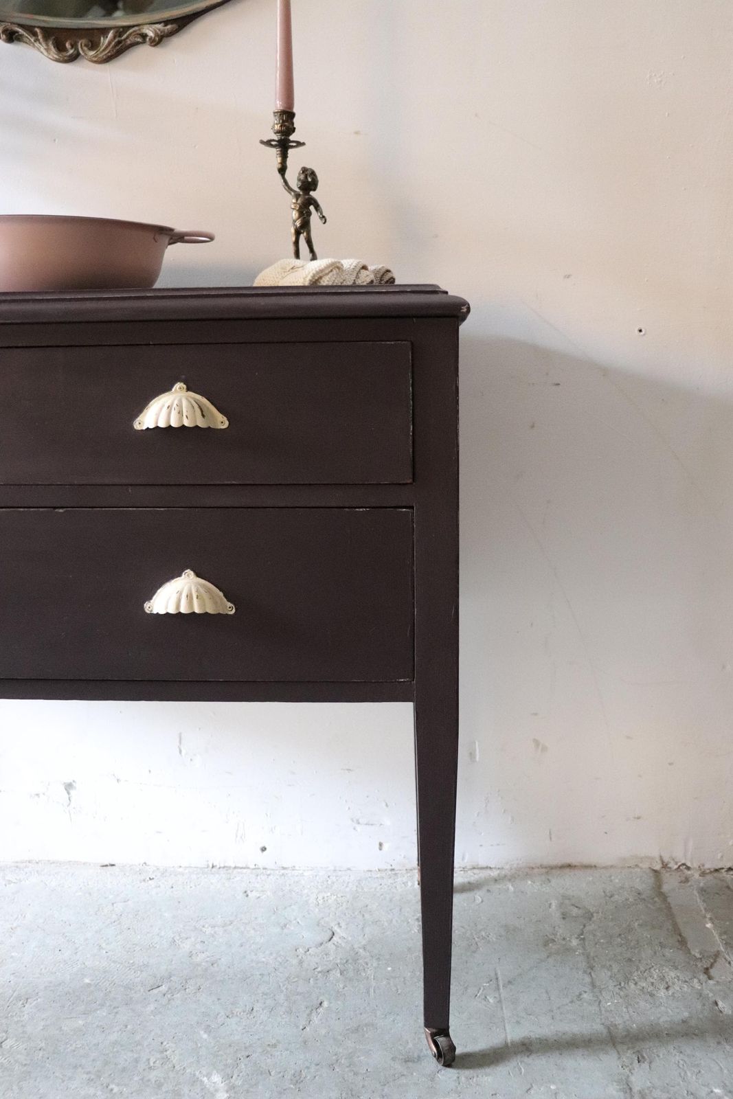 Painted Victorian Washstand Or Cabinet With Drawers On Castors In Deep Mulberry photo Furniture
