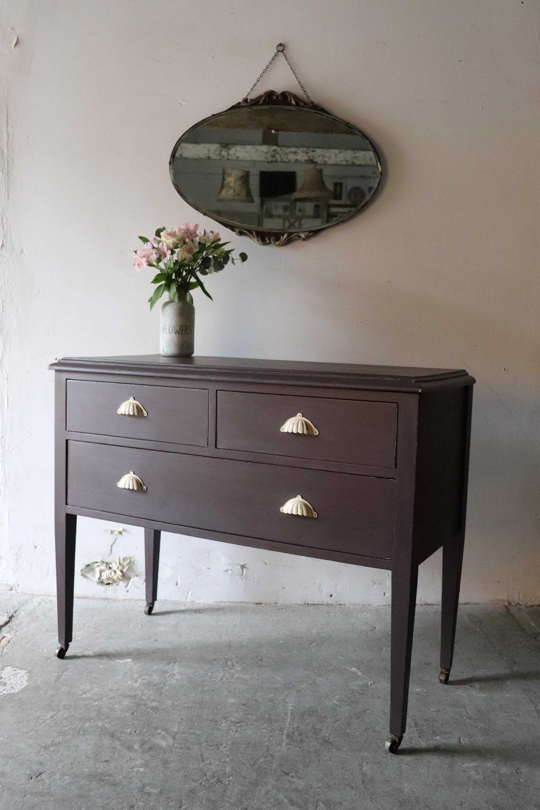 photo furniture Painted Victorian Washstand Or Cabinet With Drawers On Castors In Deep Mulberry