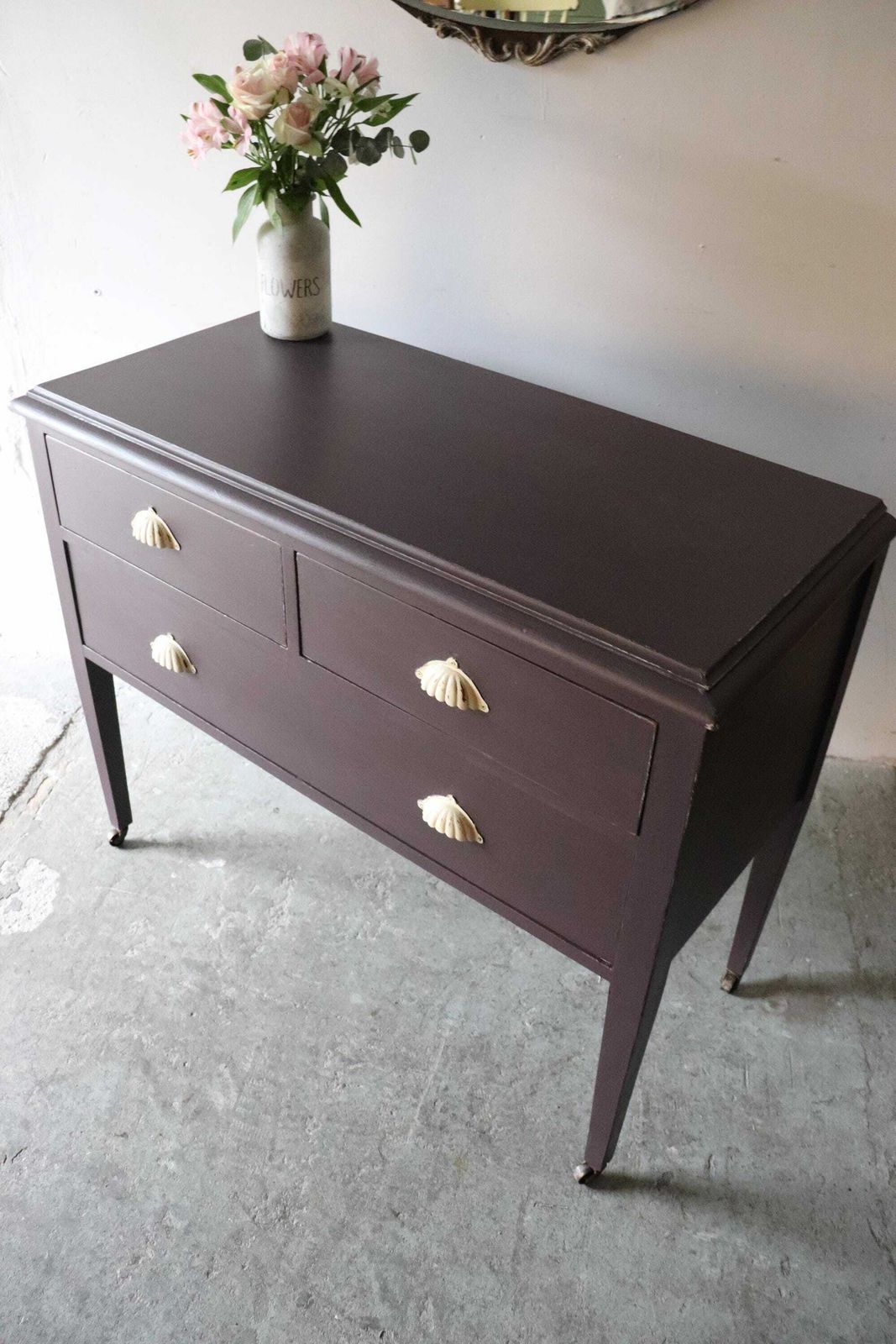 photo for sale Painted Victorian Washstand Or Cabinet With Drawers On Castors In Deep Mulberry