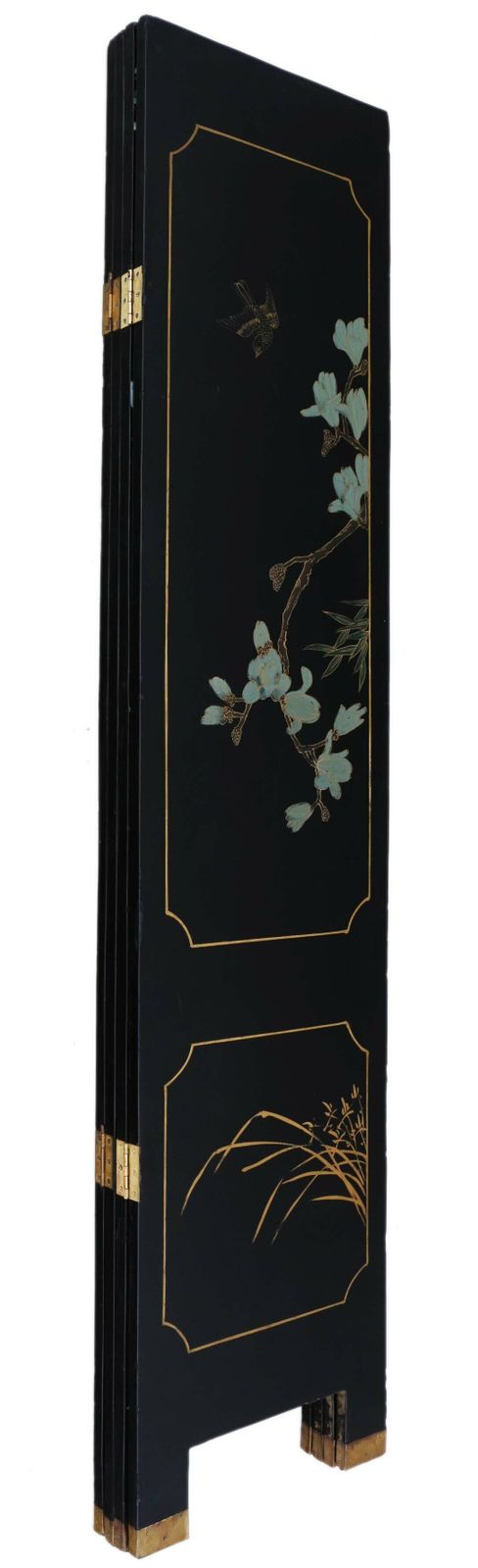 Antique Large Victorian Chinoiserie Black Lacquer Dressing Screen   Fine Quality Room Divider, C1900 photo for sale