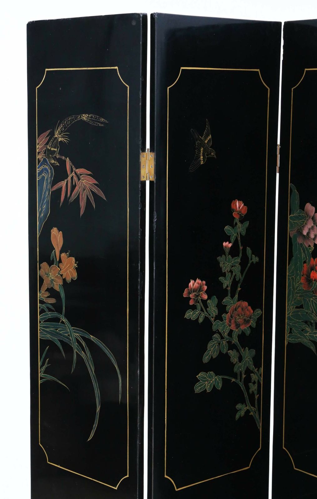 photo for sale Antique Large Victorian Chinoiserie Black Lacquer Dressing Screen   Fine Quality Room Divider, C1900