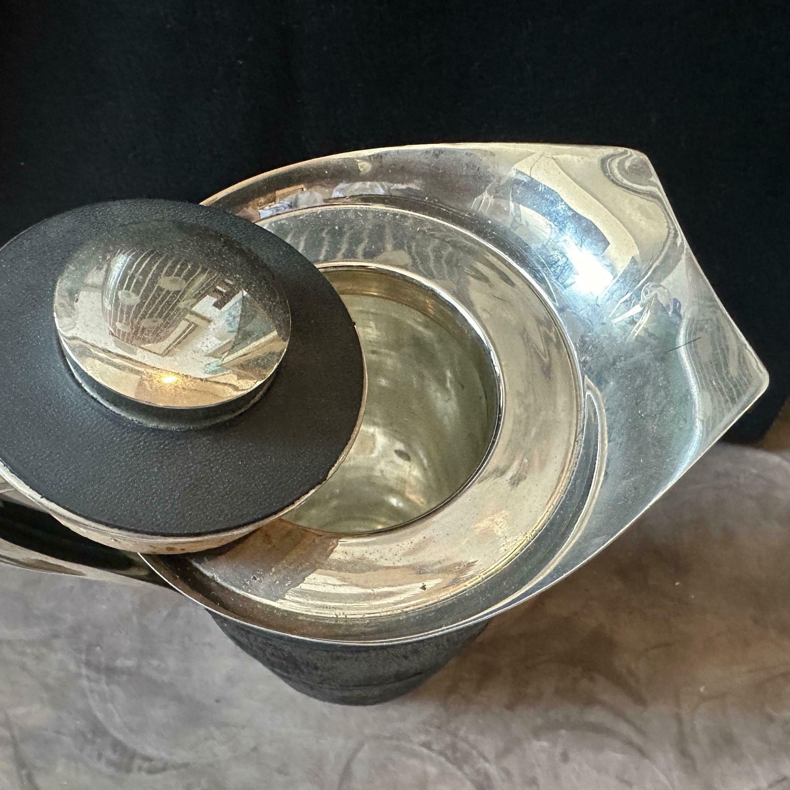 1980s Modernist Black Cavallino And Silver Plated Italian Thermos Carafe photo 744.0