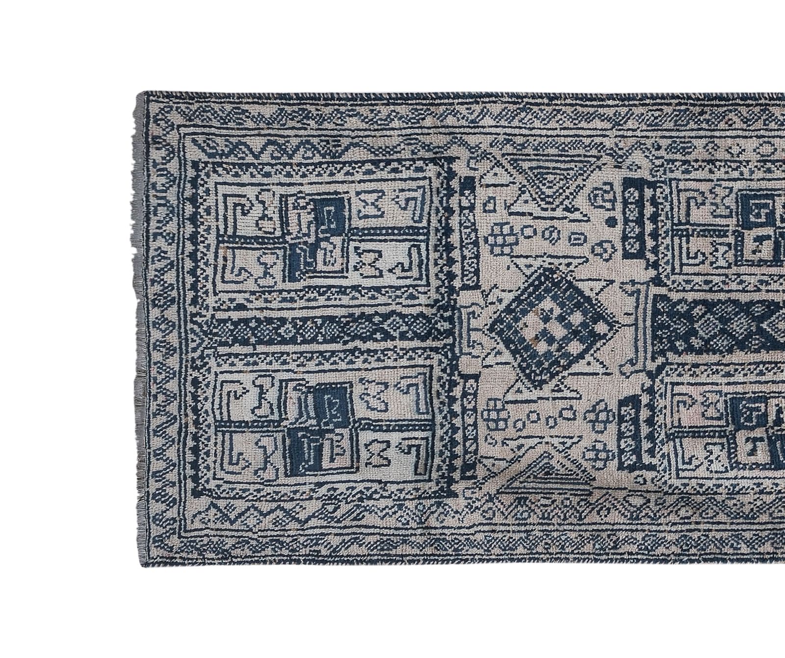 1960s Vintage Faded Herki Runner Rug 3'6'' X 10'4'' photo vinterior
