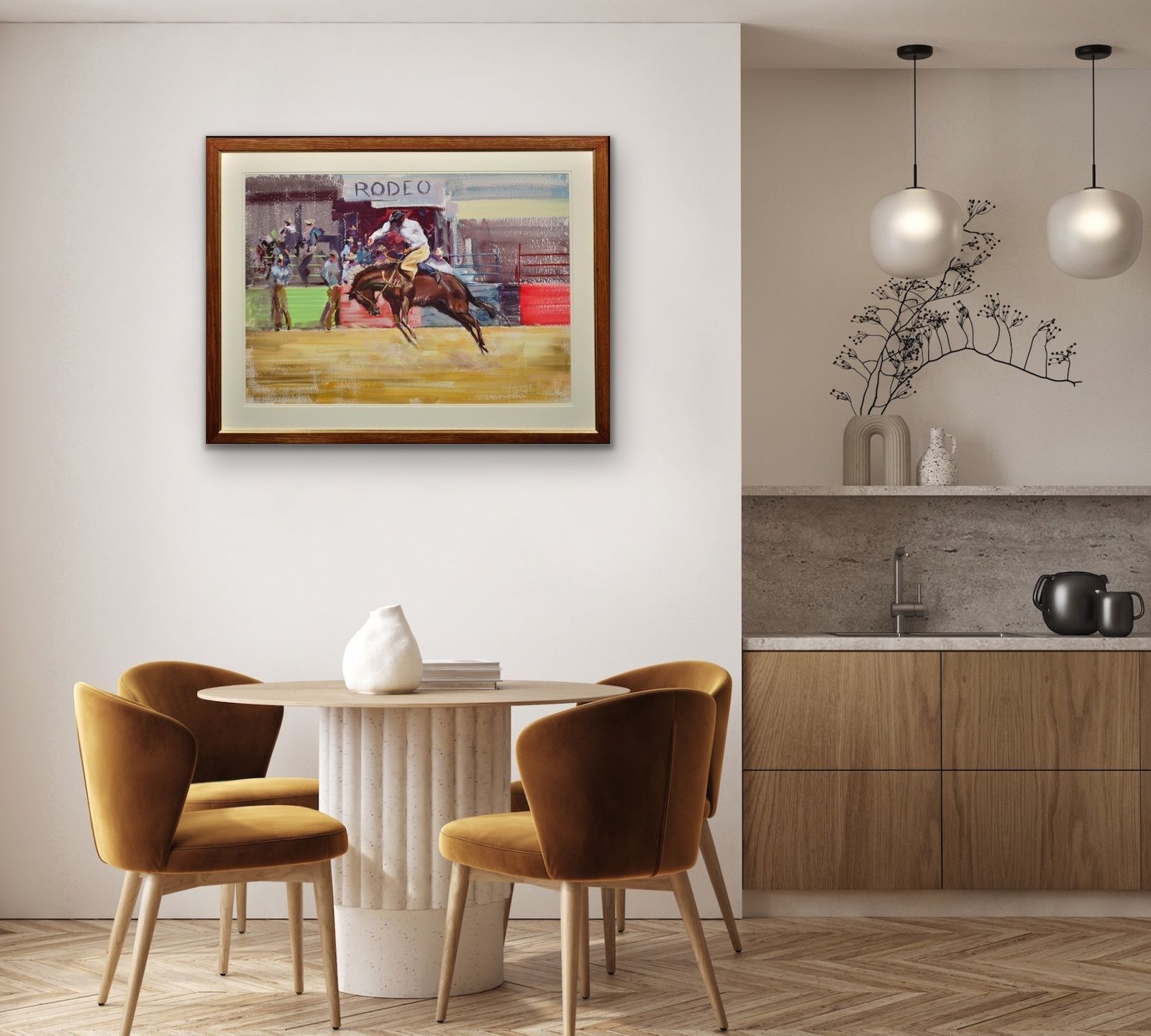 photo buy John Rattenbury Skeaping 1901 To 1980. Rodeo. Bareback Bronco, 1966. Framed Mid 20th Century Horse Painting. Cowboy On A Bucking Horse.
