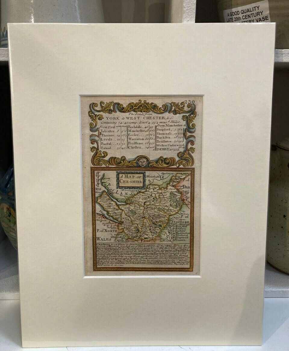 Antique Map Of Cheshire C.1720 By Emanuel Bowen & John Owen   Hand Coloured   Over 300 Years Old Vintage Historical Décor