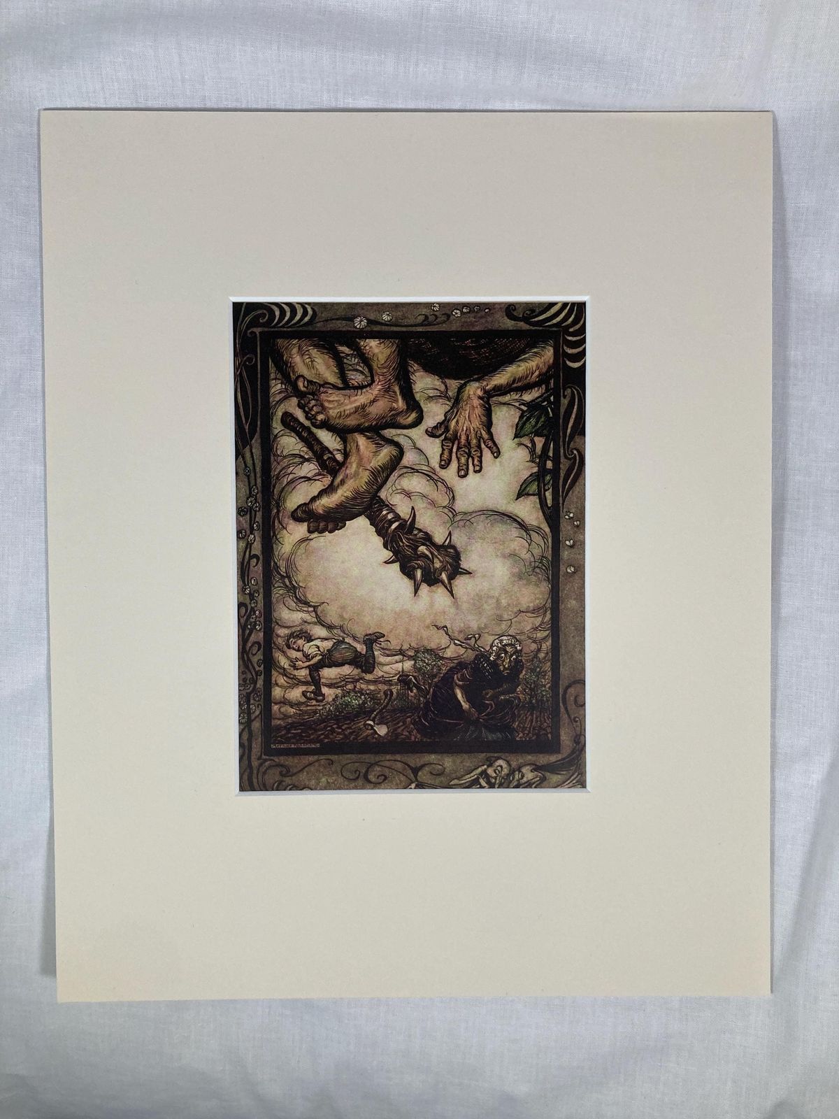 Antique 1913 Arthur Rackham Print   Jack And The Beanstalk   Vintage Fairy Tale Illustration   Rare Collectible Art photo furniture