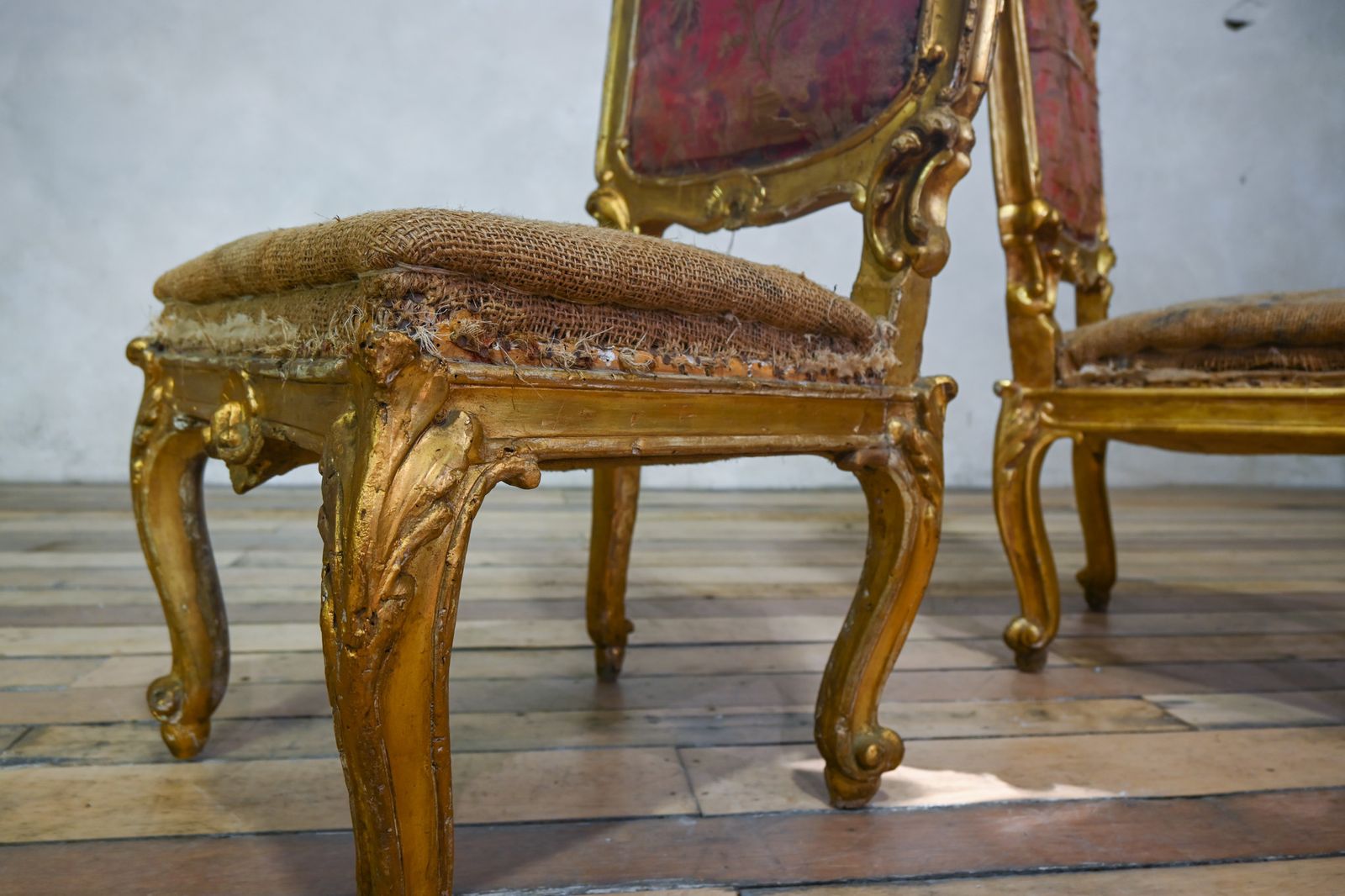 photo for sale A Pair Of 18th Century North Italian Giltwood Side Chairs
