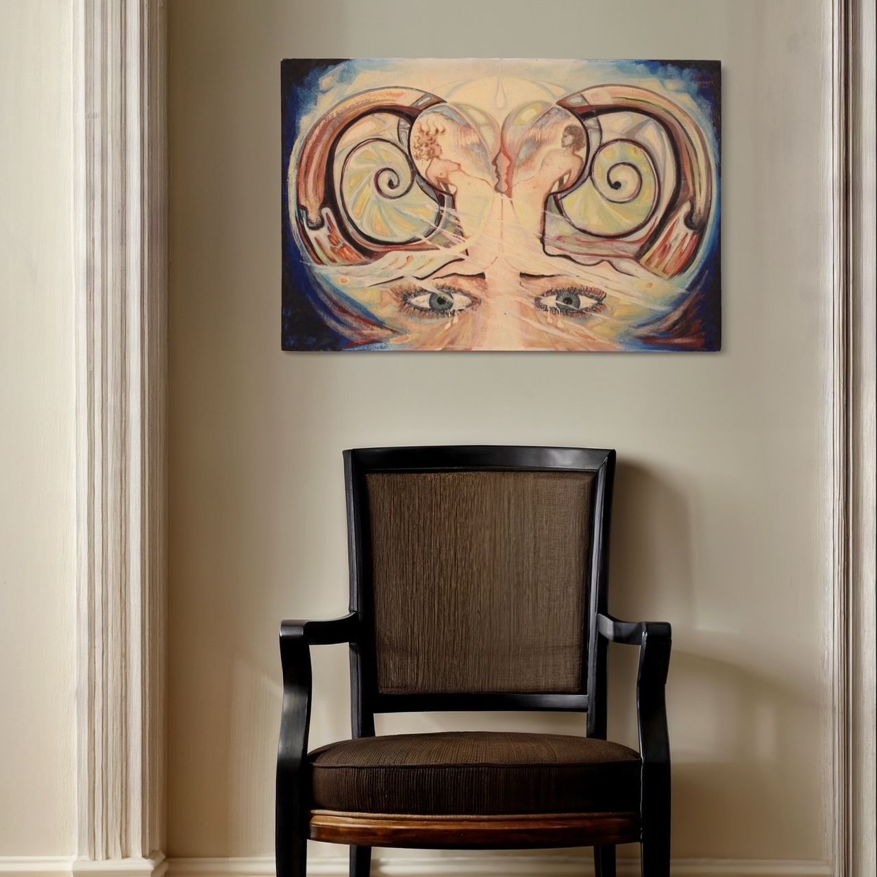 photo furniture Surrealist Painting Signed Alain Cadoret And Dated 1975