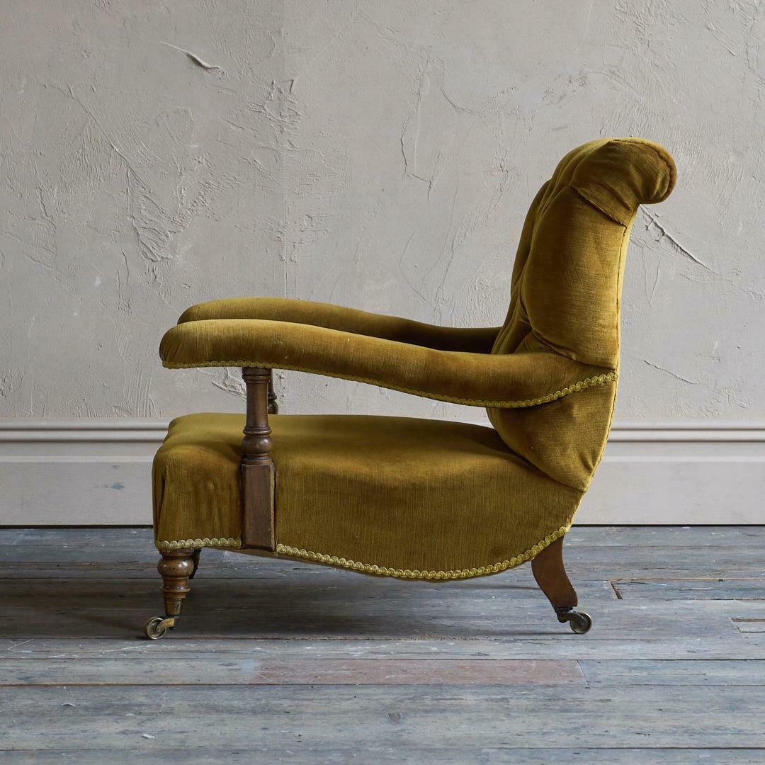 Antique Howard And Sons Open Armchair   Gold Velvet