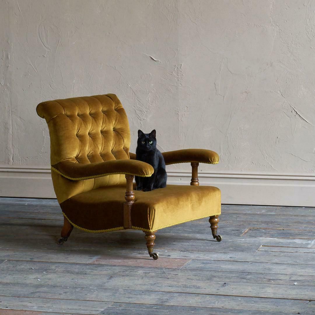 Antique Howard And Sons Open Armchair   Gold Velvet photo buy