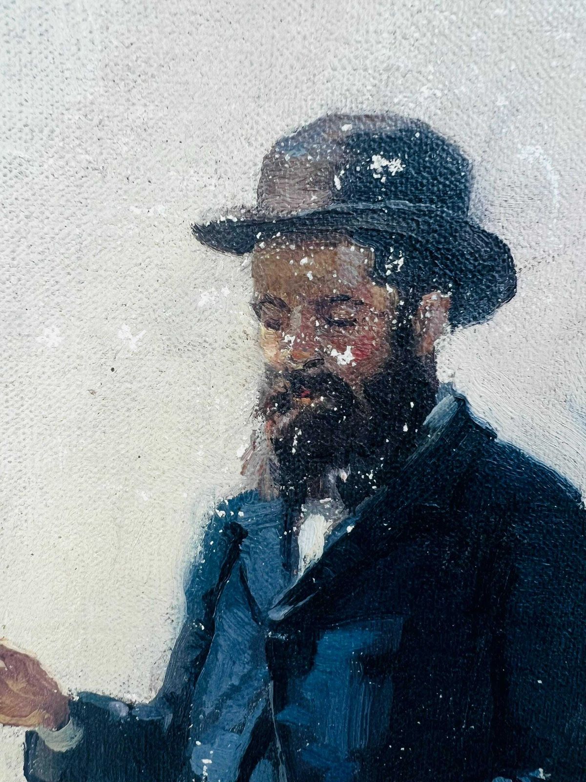 Antique Oil Painting On Canvas Gentleman Portrait In Black Suit Attributed To J. Hebert, 1886 photo for sale