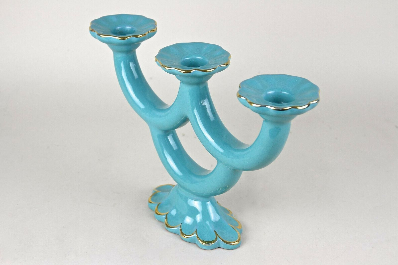 20th Century Turquoise Art Deco Ceramic Candleholder, Marked   At Ca. 1930 photo for sale