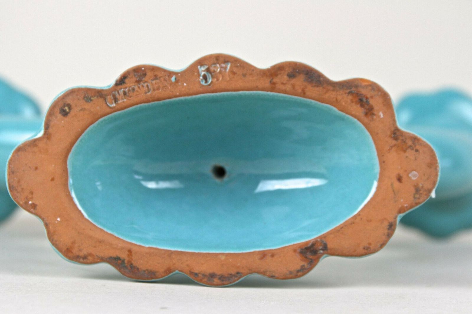 photo vinterior 20th Century Turquoise Art Deco Ceramic Candleholder, Marked   At Ca. 1930