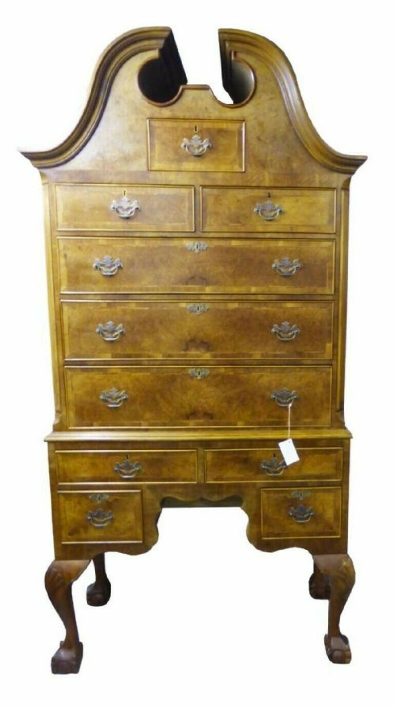 Antique Queen Anne Revival Walnut Chest On Stand